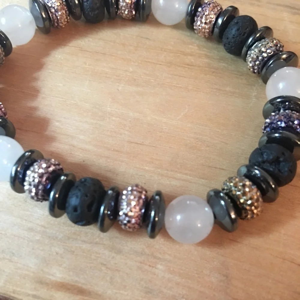Black, white and sparkles stretch bracelet